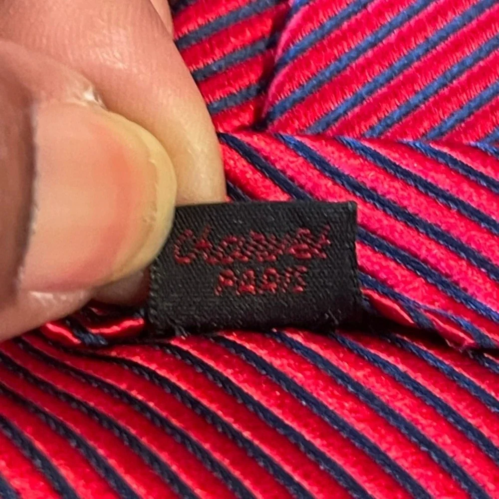 Charvet Necktie Mens Red Navy Striped Silk Ribbed Old Money Luxury France Repp